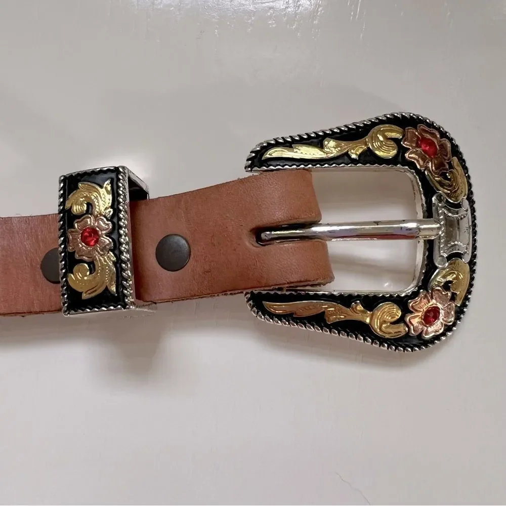 Western Belt Stamped Leather Personalized Margine Roses Cowgirl Rodeo Size XL